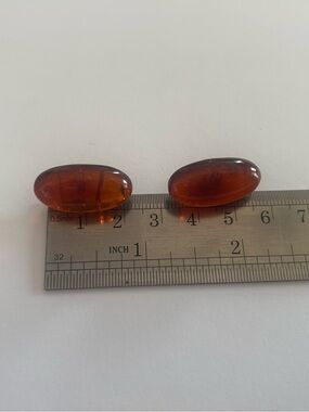 Amber Oval Cabochon Artisan Pair 9ct Gold Honey Red Brown Real Amber Genuine